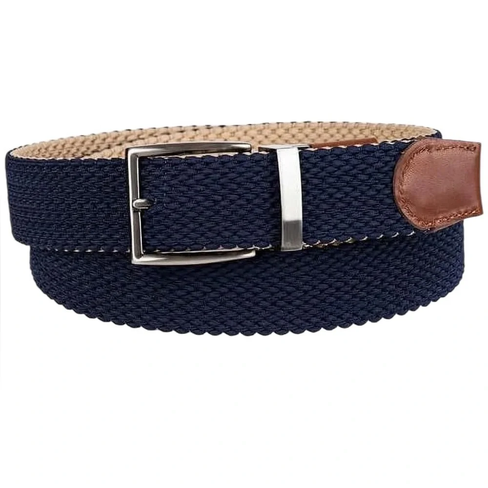 Tommy Bahama tan & navy reversible stretch belt sz large/XL like-new condition